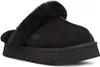 A black UGG slipper with fur trim on a white background. Anteprima dell’immagine prodotto