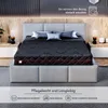 A mattress is displayed on a bed in a bedroom setting, with bedside tables and lamps. Produktbild-Vorschau