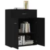 A black sideboard with a drawer and an open cabinet revealing books and a decorative item. Produktbild-Vorschau