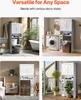 A collage of four images showing a white bathroom storage unit in different settings, including over a toilet, next to a washing machine, and in a bedroom. Náhled obrázku produktu