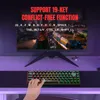 A gaming keyboard and monitor setup with promotional text. Produktbild-Vorschau