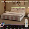 A bedroom scene featuring a bed with LED lighting and storage. Produktbild-Vorschau