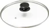 A glass lid with a black handle for a frying pan, shown from a top-down perspective against a white background. Produktbild-Vorschau