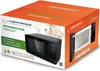 The image shows the product packaging for a microwave oven. The packaging is orange and white and features an image of the microwave oven itself, along with product specifications and branding. Anteprima dell’immagine prodotto
