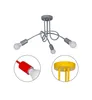 A ceiling lamp with three flexible arms and light bulbs, shown with close-up insets of red and yellow components. Produktbild-Vorschau