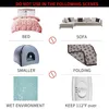 This image displays a collage of scenarios where a pet heating mat should not be used, along with text warnings. Produktbild-Vorschau