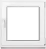 A white window frame with a clear glass pane, set against a white background. A white handle is visible on the left side. Produktbild-Vorschau