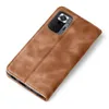 A brown leather flip case for a smartphone is shown on a white background. Produktbild-Vorschau