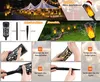 Collage of images showing solar flame lights, their components, and installation instructions. Produktbild-Vorschau