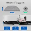 A diagram showing microfiber mop pads and a close-up of a robotic vacuum cleaner with its internal components visible. Produktbild-Vorschau