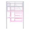 A white metal loft bed with a desk and shelves underneath, shown from the front. Podgląd zdjęcia produktu