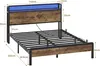 A bed frame with LED lighting and dimensions indicated by measurement lines. Produktbild-Vorschau