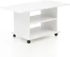 A white coffee table with two shelves and wheels, shown against a white background. Voir les images du produit