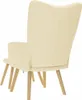 The back view of a cream-colored fabric armchair with wooden legs, isolated on a white background. Náhľad obrázku produktu