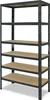 A gray metal shelving unit with wooden shelves against a white background. Produktbild-Vorschau