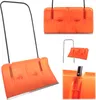 A collage of images showing an orange snow shovel from different angles and close-ups. Produktbild-Vorschau