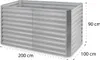A large, rectangular metal raised garden bed is shown from a slightly elevated side angle, with dimensions indicated by dashed lines and text. Náhľad obrázku produktu