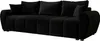 A black sofa with multiple cushions is shown against a white background. Voir les images du produit