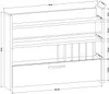 A technical drawing of a white shelving unit with dimensions indicated. Anteprima dell’immagine prodotto