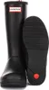 A pair of black Hunter rain boots, one standing upright and the other lying on its sole. Produktbild-Vorschau