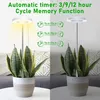 A split image showing a plant light illuminating a snake plant on the left, and the same plant light off on the right. Text describes timer functions. Náhľad obrázku produktu