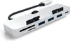 A silver USB-C hub with multiple ports and card slots, shown at an angle on a white background. Produktbild-Vorschau