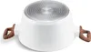 The bottom of a white pot with two wooden handles is shown against a white background. Produktbild-Vorschau