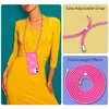 A collage of images showing a person wearing a phone case with a strap, and close-ups of the strap and cord. Produktbild-Vorschau