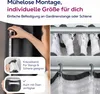 A collage showing how to measure and attach curtains, with close-ups of different attachment methods. Produktbild-Vorschau
