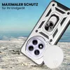 A phone case with a ring holder is shown in a snowy, outdoor environment. Produktbild-Vorschau