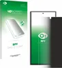 A product package for a screen protector is shown next to the screen protector itself, which is placed on a smartphone. Produktbild-Vorschau