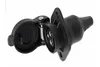 A black trailer socket with its cover open, showing the three pins inside. The socket is mounted on a flange with screw holes. Podgląd zdjęcia produktu