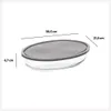 A glass oval dish with a gray silicone lid, shown with dimensions indicated by lines and text. Náhled obrázku produktu