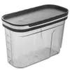 A clear, studio shot of a transparent food storage container with a dark gray lid. Produktbild-Vorschau