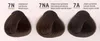 Three swatches of hair dye colors with their names and descriptions in German and English. Náhled obrázku produktu