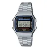 A close-up studio shot of a silver Casio digital watch with a blue face. Produktbild-Vorschau