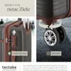 A close-up of a suitcase with a focus on its features, and a separate image showing its wheels. Náhled obrázku produktu
