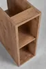 A close-up, angled view of a narrow, tall, open shelving unit made of wood-look material. Anteprima dell’immagine prodotto
