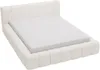A white boucle upholstered bed frame with a mattress on a white background. Náhľad obrázku produktu