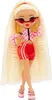 A doll with blonde hair wearing a pink and red outfit. Voir les images du produit