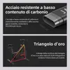 A collage of two images related to a bicycle. The top image shows a close-up of metal tubing with text. The bottom image shows an exercise bike with highlighted structural elements and text. Anteprima dell’immagine prodotto