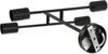 A black ceiling light fixture with four cylindrical lampshades, shown against a white background. A close-up inset shows the mounting bracket and wiring. Voir les images du produit