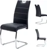 A collage of three black cantilever dining chairs with chrome legs, shown from different angles. Podgląd zdjęcia produktu