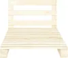 A wooden pallet bed frame with a headboard, presented against a white background. Produktbild-Vorschau