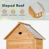 Close-up of a wooden garden house roof with a sloped design, highlighting its waterproof, fade-resistant, and anti-deform features. Podgląd zdjęcia produktu