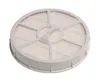 A round, white vacuum cleaner filter with a pleated surface and a light gray plastic frame. Voir les images du produit