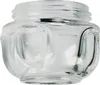 A clear glass jar with threaded top. Produktbild-Vorschau