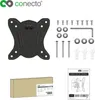 A product image showing a TV wall mount and its accessories, along with packaging and an instruction manual. Produktbild-Vorschau