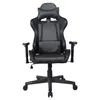 A black and gray gaming chair is shown from the front against a white background. Produktbild-Vorschau