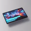 A tablet displaying a vibrant city scene at night, with text overlays highlighting its features. Produktbild-Vorschau